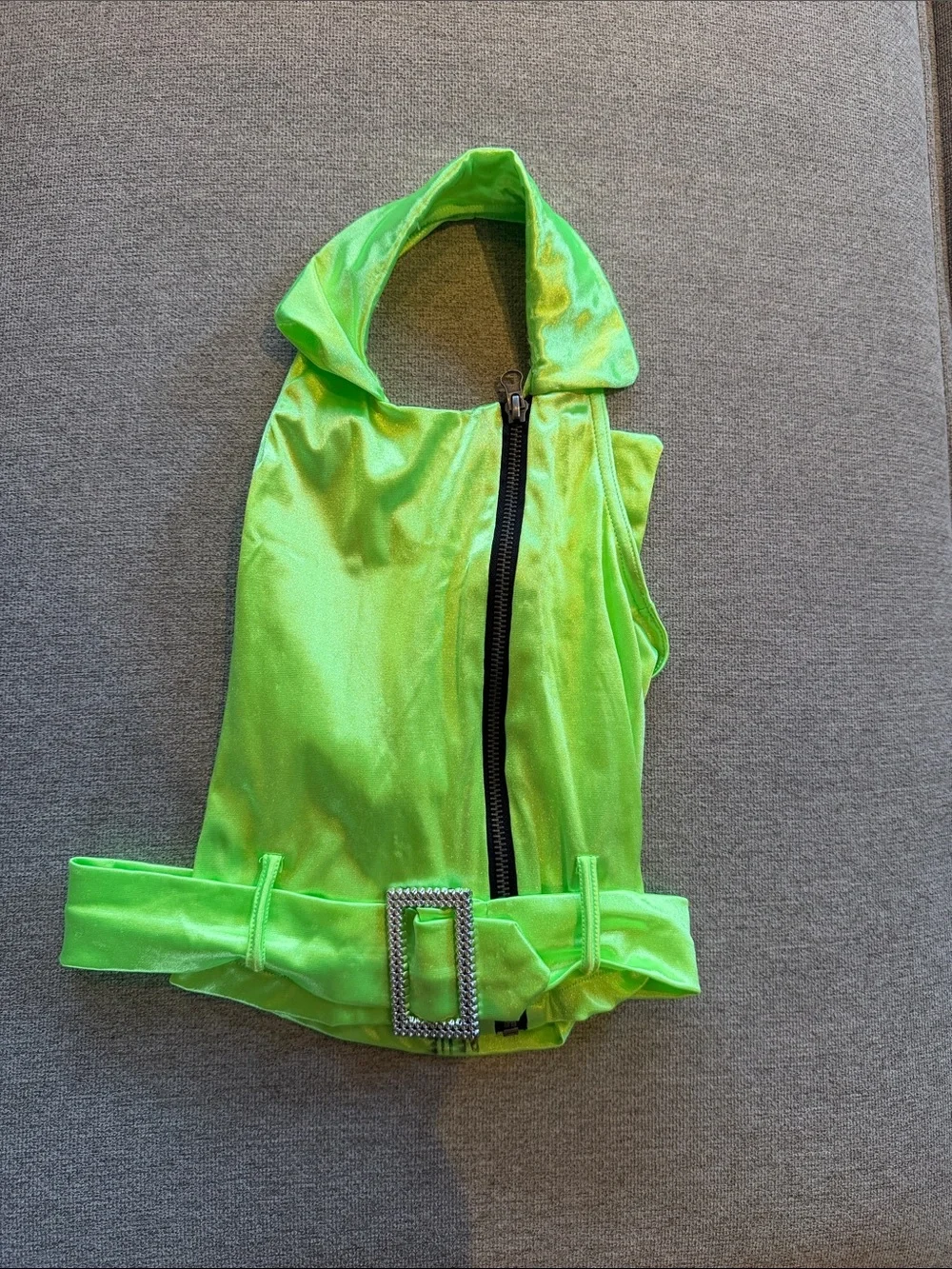 Weissman Neon Green Zebra Tutu Dance Costume with Buckle Belt